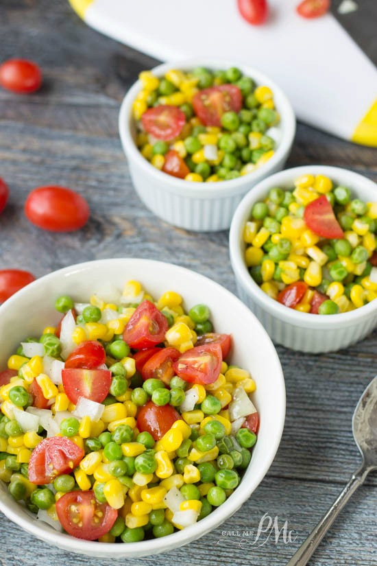 Sweet and Sour Marinated English Pea and Corn Salad recipe With a refreshing vinaigrette and fresh produce, this makes for a perfect salad!