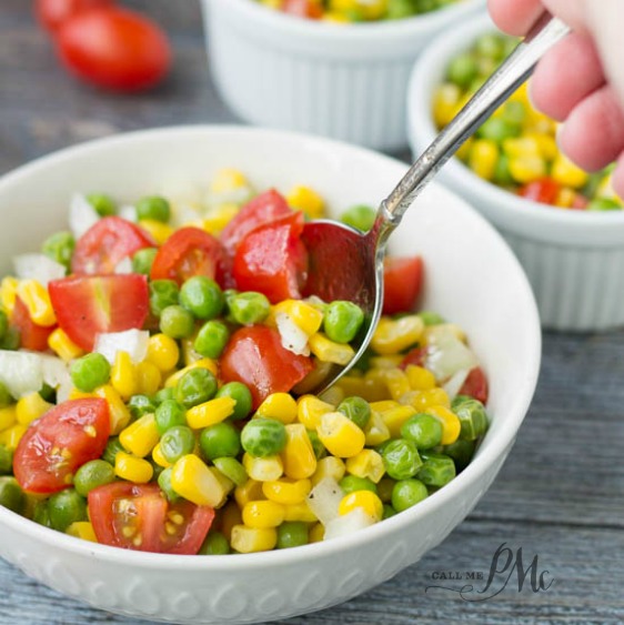 Sweet and Sour Marinated English Pea and Corn Salad