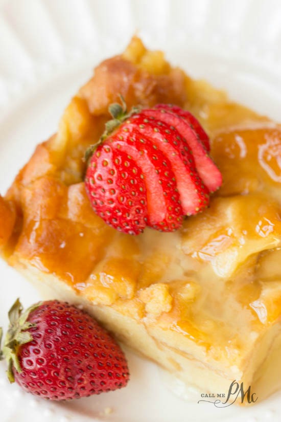 Slice of bread pudding made with doughnuts