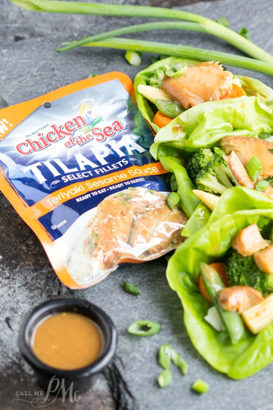 Asian Tilapia Lettuce Wraps with tilapia package.