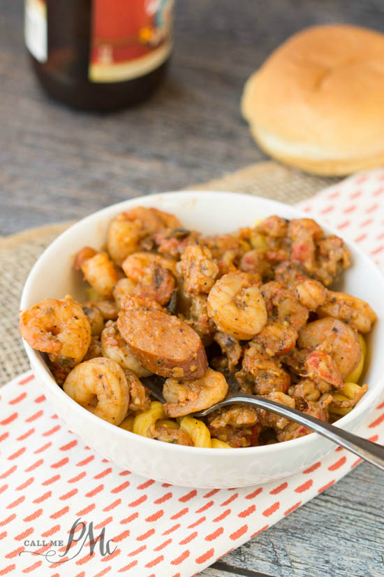 New Orleans Sausage Shrimp Crawfish Pasta recipe This is a budget friendly and quick one dish dinner. 