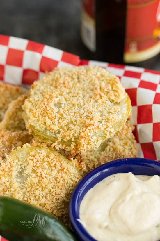 Panko Crusted Baked Fried Green Tomatoes with Lulus Wow Sauce recipe - Green tomato slices are coated in an extra crunchy seasoned panko crust and then baked in the oven until they are golden brown. 