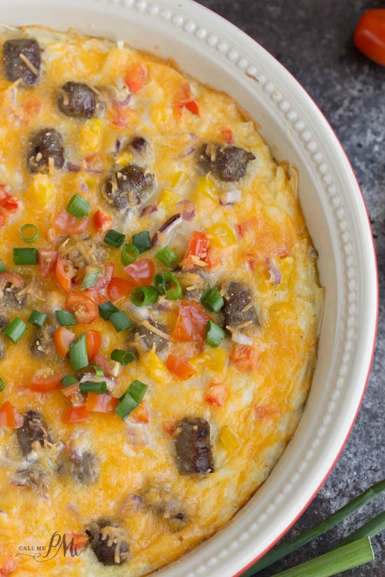 Cheesy Sausage Hash Brown Casserole recipe- This is a good recipe to make ahead and refrigerate until ready to bake. It's great for overnight guest, busy morning, and entertaining.