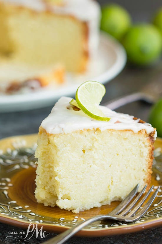 Scratch-made Key Lime Pound Cake Recipe with Key Lime Glaze is a moist cake with bright lime flavor Slice of dessert.