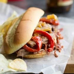 Slow Cooker Shredded Beef Roast and Pepper Hoagie