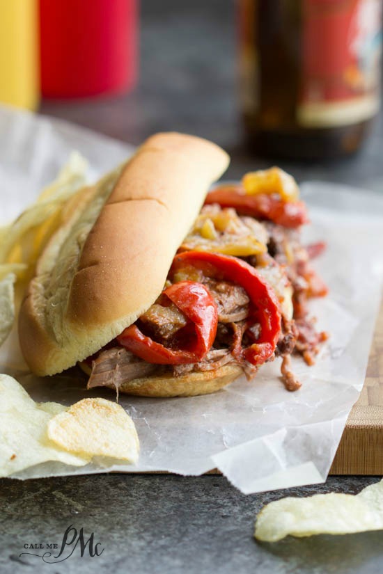 Slow Cooker Shredded Beef Roast and Pepper Hoagie 