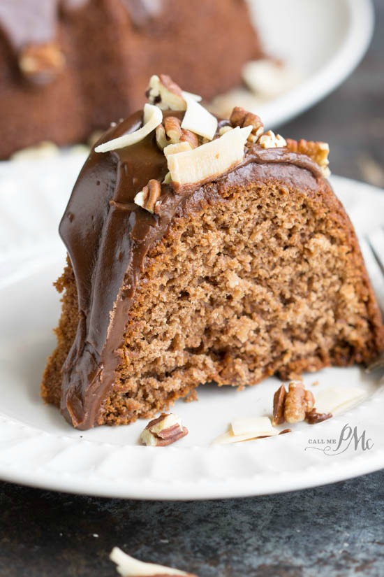 Chocolate Praline Bundt Cake -This rich and tender chocolate cake has a container of coconut pecan frosting baked into it giving it a moist and buttery flavor. #MixUpAMoment 