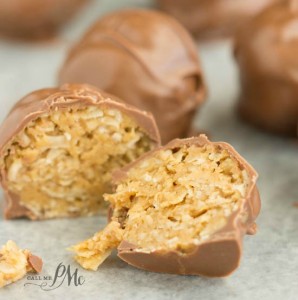 Oatmeal Peanut Butter Balls with a bite taken out of them.