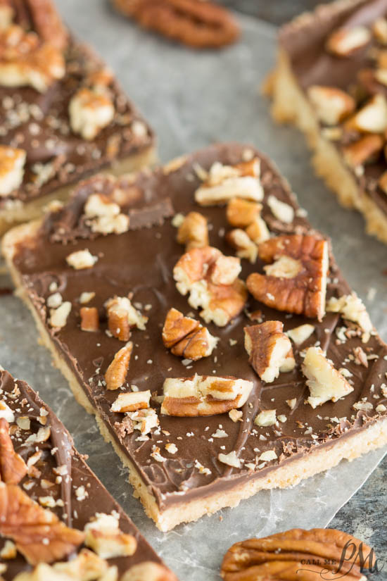 Chocolate Pecan Shortbread Bars recipe are made with a buttery shortbread crust then topped with chocolate and pecans