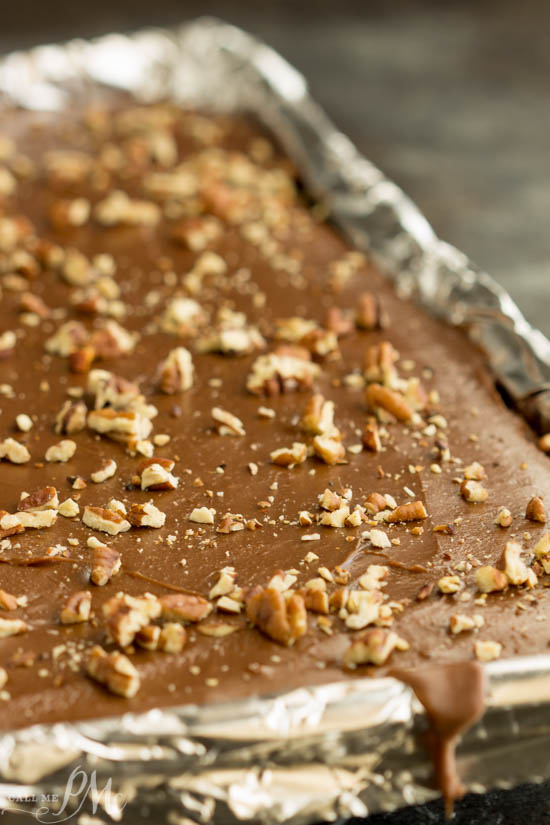 Chocolate Texas sheet cake in a pan.