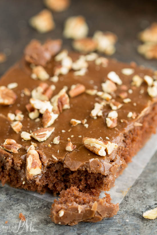 Perfectly chocolate flavor. Diet Dr Pepper® Texas Sheet Cake recipe #ad #SweetFUNd Slice of sheet cake.