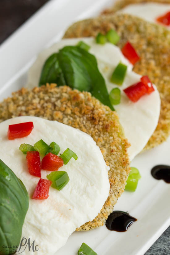 Oven Fried Green Tomato Caprese Recipe with Balsamic Reduction 