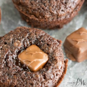 brownie bites stuffed with Snickers candy bar.
