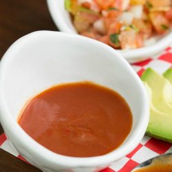 homemade enchilada sauce in a white bowl.