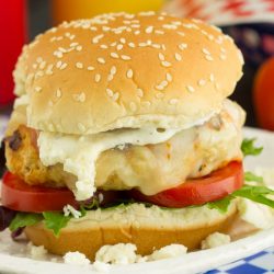 Buffalo Style Chicken Burgers with Easy Blue Cheese Ranch Dressing Recipe