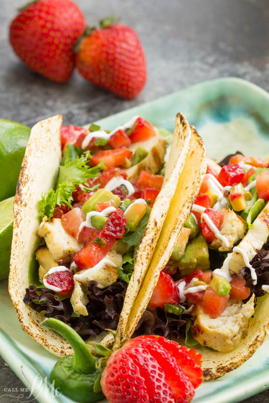Mojito Grilled Chicken Tacos recipe with Strawberry Avocado Salsa is light and refreshing. A simple and easy marinade gives this Mojito Grilled Chicken an incredible flavor! Perfect on the grill, topped with traditional or strawberry salsa, or in a taco or burrito bowl!