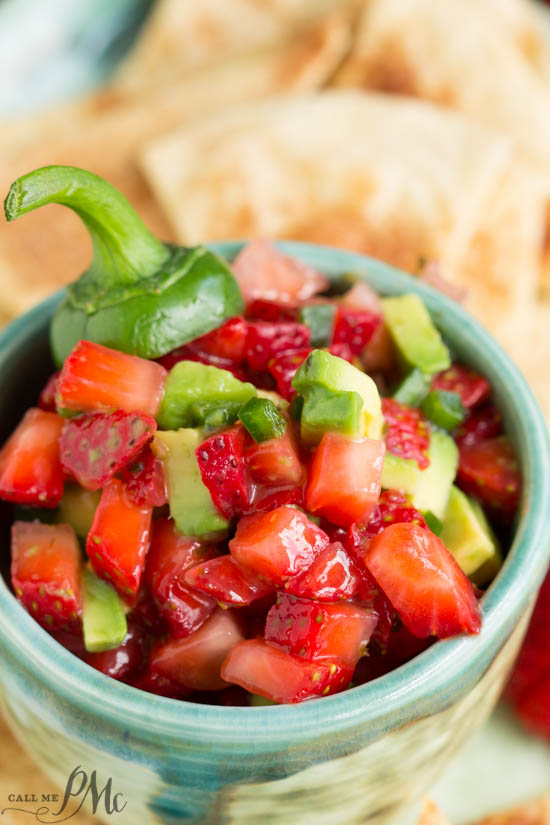 Strawberry Avocado Jalapeno Salsa with Baked Cinnamon Tortilla Chips is a fresh twist on salsa. This salsa is sweet with a touch of heat.