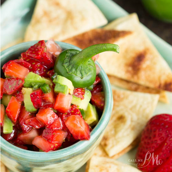 Strawberry Avocado Jalapeno Salsa with Baked Cinnamon Tortilla Chips is a fresh twist on salsa. This salsa is sweet with a touch of heat.