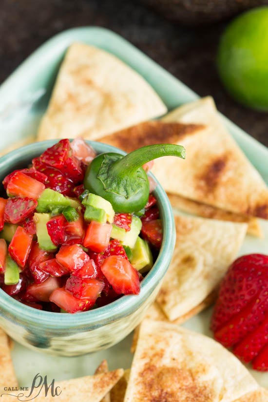 Strawberry Avocado Jalapeno Salsa with Baked Cinnamon Tortilla Chips is a fresh twist on salsa. This salsa is sweet with a touch of heat.