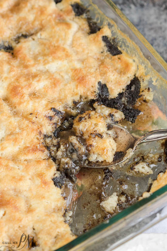 3 Step Oreo Cookie Dump Cobbler recipe. It's an easy dump-type dessert with crushed Oreo cookies