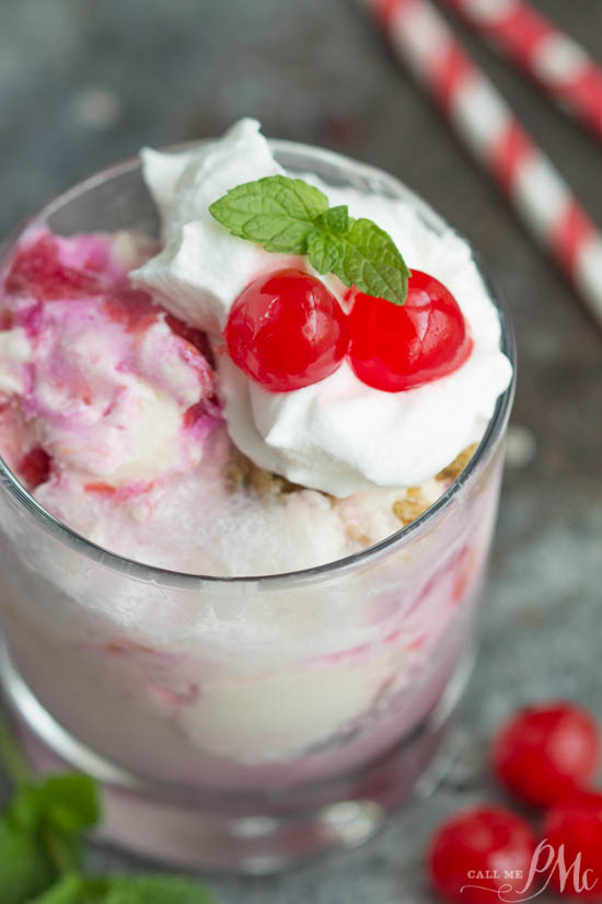 7up® Cherry Float recipe, creamy and refreshing, this float recipe is perfect for Summer Moments. This simple drink recipe is 7up®, ice cream, whipped cream and cherry on top! It's big fun for kids of all ages. #ad A glass full of white and pink ice cream. 7up® Cherry Float