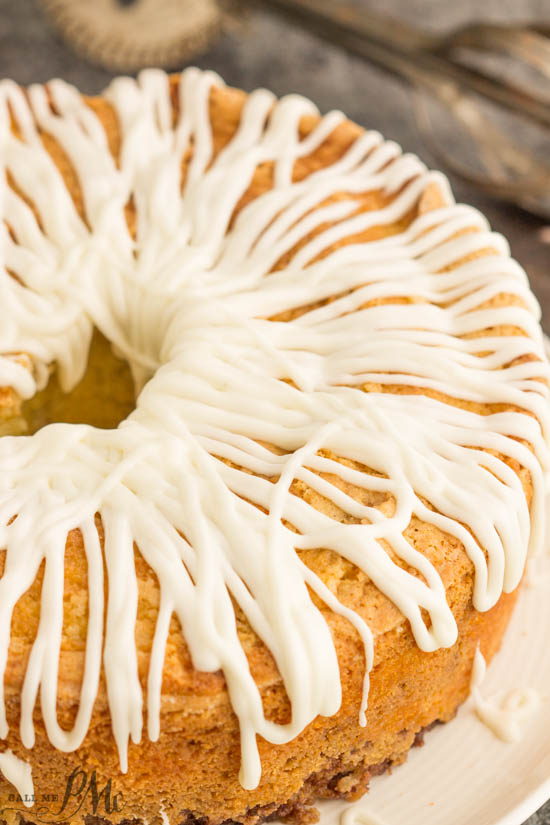 Homemade Sour Cream Cinnamon Roll Pound Cake Recipe with Cream Cheese Frosting, laced with a cinnamon swirl, this cake is buttery, yet light and is smothered in sweet cream cheese frosting.