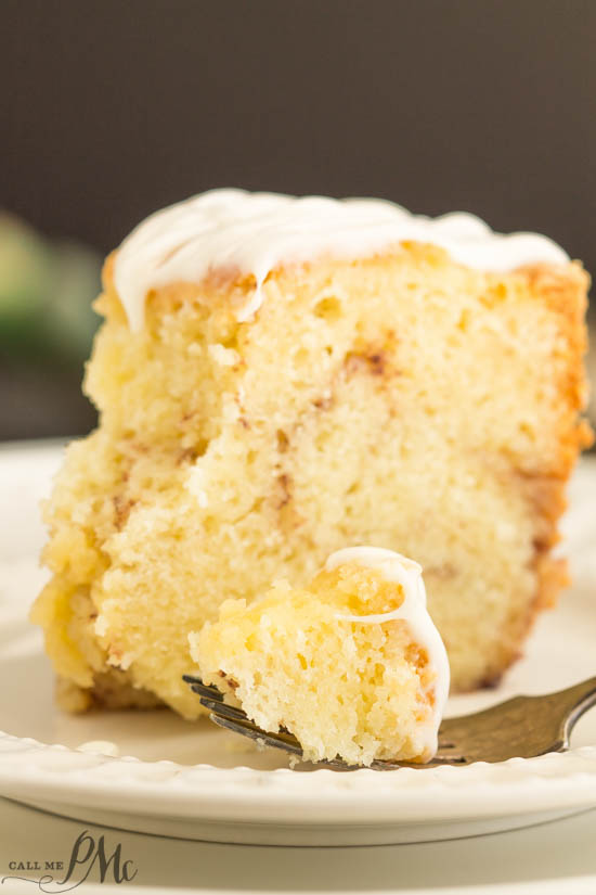 Homemade Sour Cream Cinnamon Roll Pound Cake Recipe with Cream Cheese Frosting, laced with a cinnamon swirl, this cake is buttery, yet light and is smothered in sweet cream cheese frosting. Homemade sour cream cinnamon roll cake.