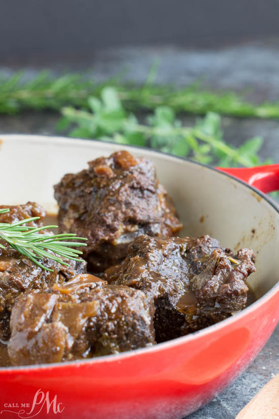 Molasses Pomegranate Braised Short Ribs.  They are slow cooked in the oven and become so tender they are falling off the bone. They are bold in flavor but easy to make. 