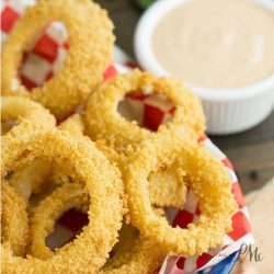 Oven Fried Onion Rings with Copycat Outback Blooming Onion Dipping Sauce