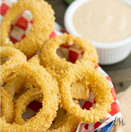 Oven Fried Onion Rings with Copycat Outback Blooming Onion Dipping Sauce