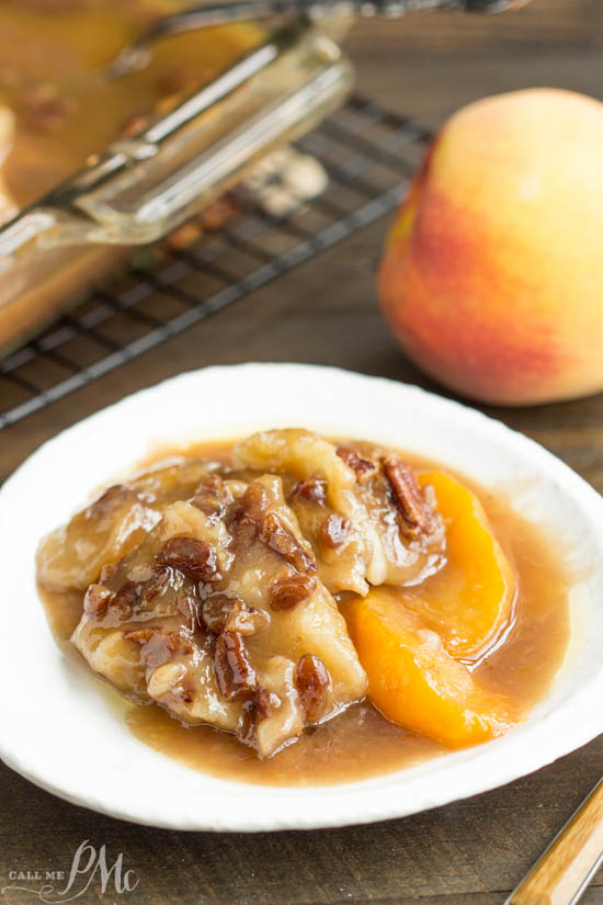 Peach Pecan Cobbler, a sweet and buttery dessert recipe that's loaded with fresh peaches and toasted pecans. This simple and easy dessert comes together in one pan. Peach Pecan Cobbler