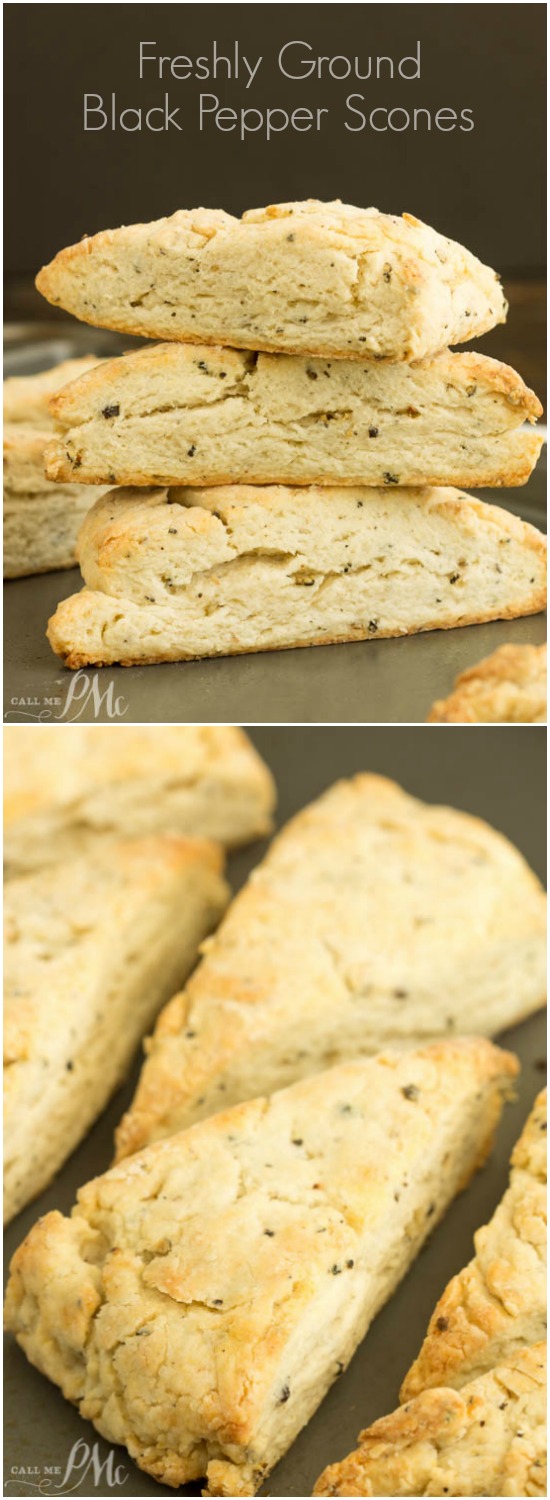 Freshly Ground Black Pepper Mascarpone Scones have layers of fluffy goodness bursting with buttery flavor. Easy and scrumptious scone recipe.