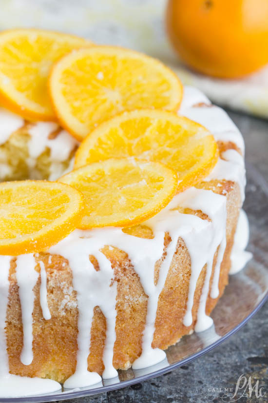 An Orange Juice Pound Cake with icing.