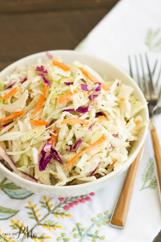 A basic cole slaw recipe, Tangy Vinegar Based Slaw is zippy and crunchy flavored with a little heat and a pinch of sweet