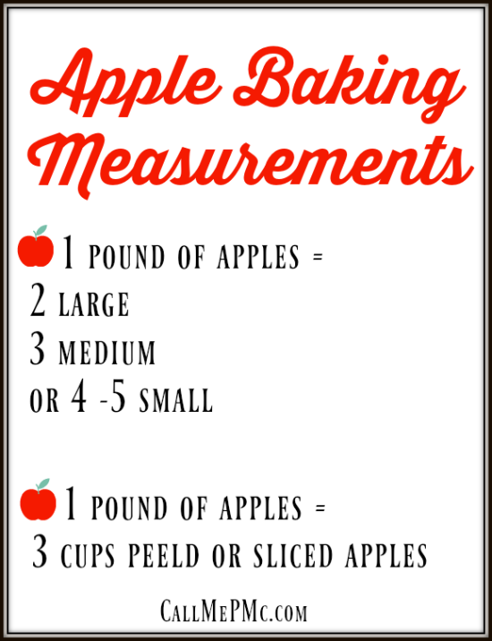 Apple Baking Measurements chart for Easy Apple Cobbler