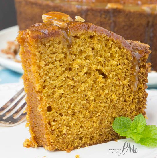 Praline Glazed Pumpkin Pound Cake Slice of dessert.