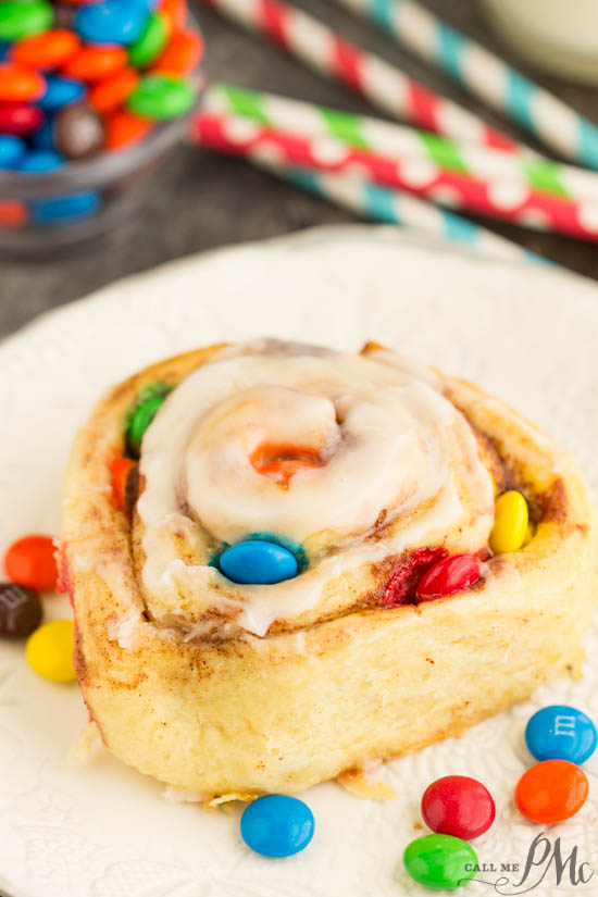 M&M Cinnamon Rolls make a fun and delicious carefree breakfast treat! M&M Cinnamon Rolls