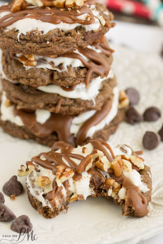 Chocolate cookies with bite out of one.