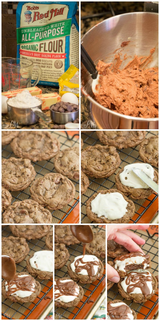 Mississippi Mud Cookies with Marshmallow Fluff and Chocolate Frosting is a delectable fudge cookie recipe topped with creamy marshmallow fluff frosting, rich chocolate ganache, and salted toasted pecans. Mississippi Mud Cookies