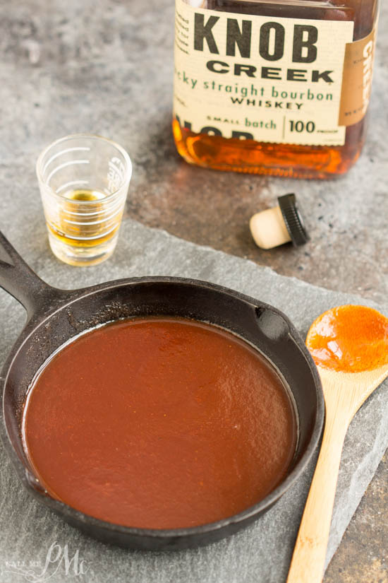 skillet of bourbon barbecue sauce.
