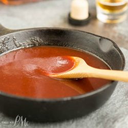 Barbecue sauce in a skillet.