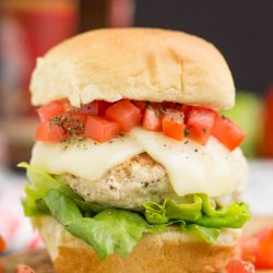 Bruschetta Turkey Burger Sliders ground turkey burgers are topped with the classic tomato bruschetta and mozzarella cheese and balsamic mayonnaise.