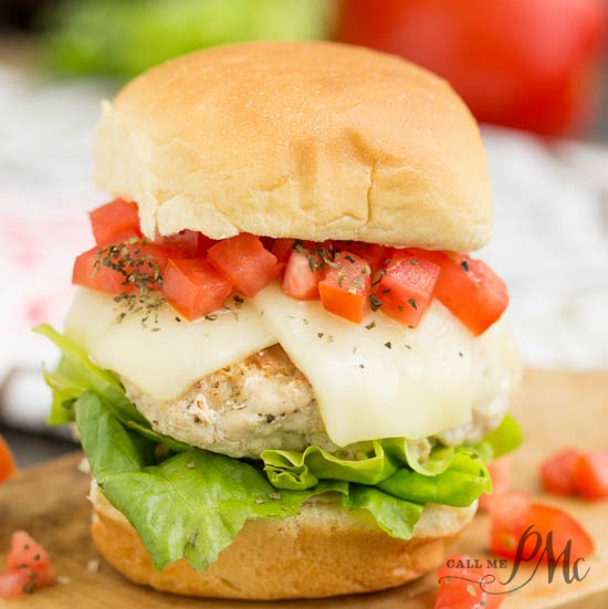 Bruschetta Turkey Burger Sliders ground turkey burgers are topped with the classic tomato bruschetta and mozzarella cheese and balsamic mayonnaise.