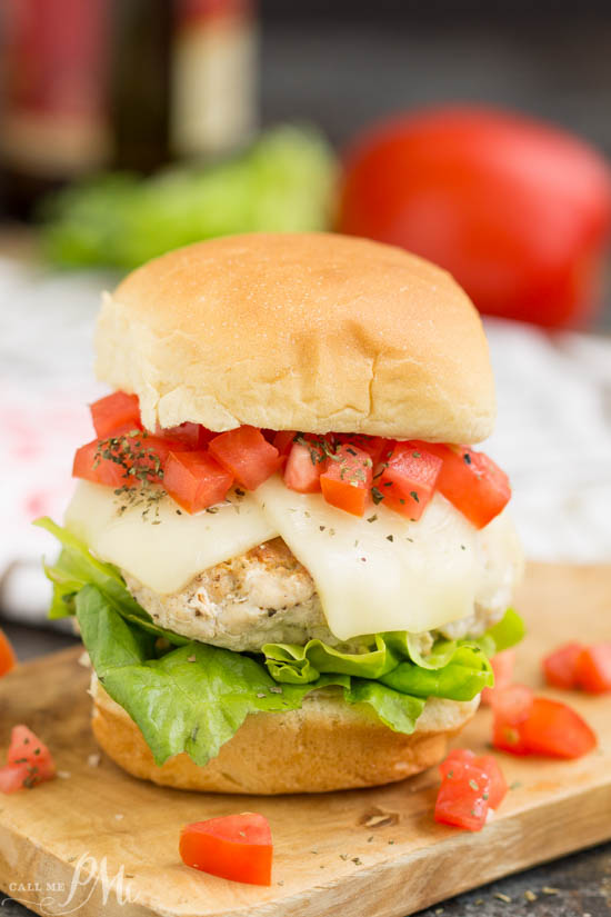 Bruschetta Turkey Burgers slider recipe with ground turkey