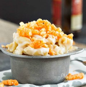 Eight Cheese Mac n Cheese with Cheetos Recipe is cheese on cheese on cheese then topped with crunchy cheesy Cheetos!