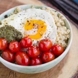 Blistered Grape Tomatoes and Pesto Quinoa Bowl healthy