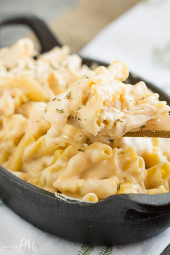 Bowl of pasta with creamy white sauce.