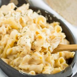 Cracker Barrel mac and cheese in a small serving dish.