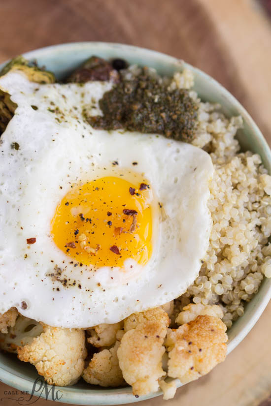 Roasted Winter Vegetable and Pesto Quinoa Bowl