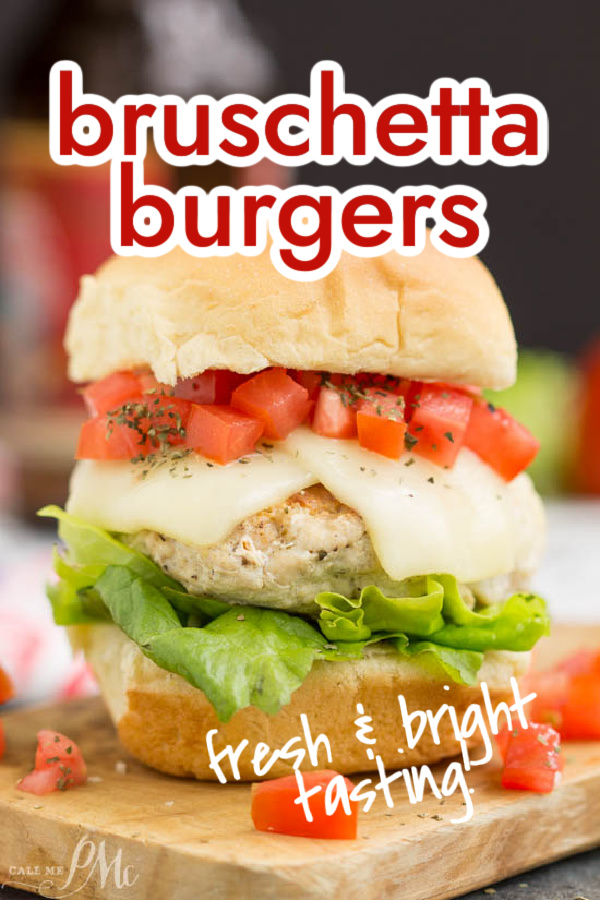Bruschetta Turkey Burger Sliders are deliciously healthy ground turkey burgers topped with classic tomato bruschetta, mozzarella cheese, and balsamic mayonnaise.